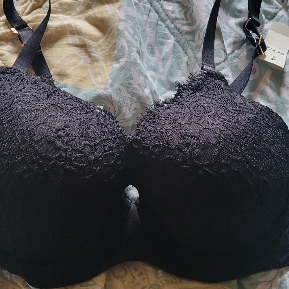 Aerie Black Lace Full Coverage Push Up Bra with Underwire
